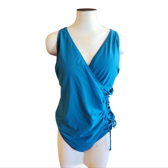 NWT Cupshe Teal Blue One piece Swimsuit with Ruched Right SIde Size 4X - Picture 2 of 9